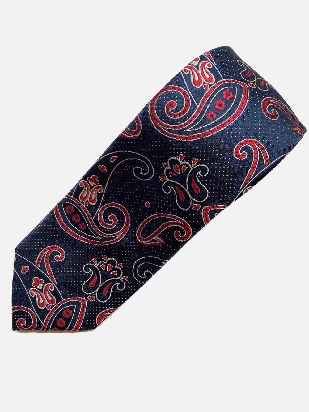 Pronto Uomo Platinum Men's Silk Tie Navy Blue Red Paisley Pattern Classic